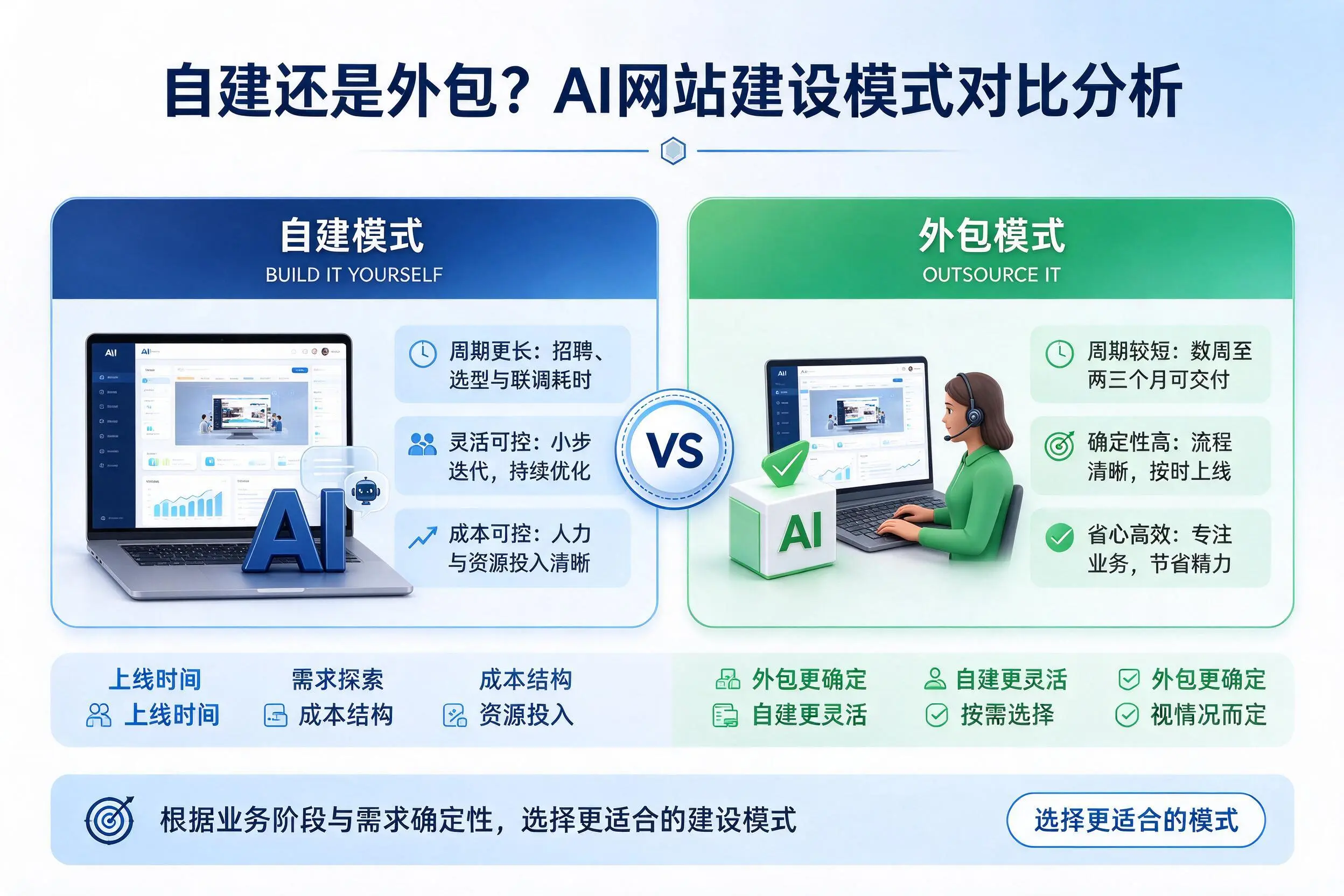 自建还是外包?齐齐哈尔AI网站建设模式对比分析